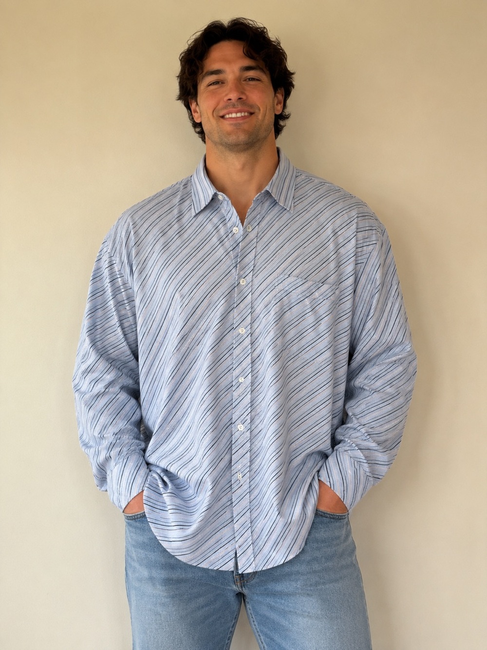 John W. Nordstrom XL Textured Stripe Button-Down Shirt – 100% Cotton